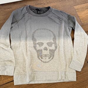 Aqua Gray Ombre Skull Graphic Men's Sweater